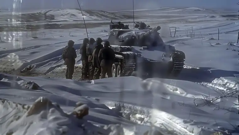 Soldiers tank snowy landscape 1