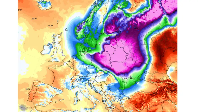 Winter early february 2026 temperature anomaly forecast europe polar vortex deep cold day 1 3