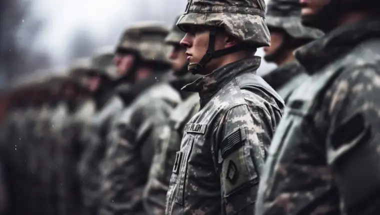 Side view soldiers fighting together