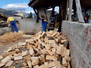 izvoz ogrjevnog drveta iscijepana drva pored betonskog zida