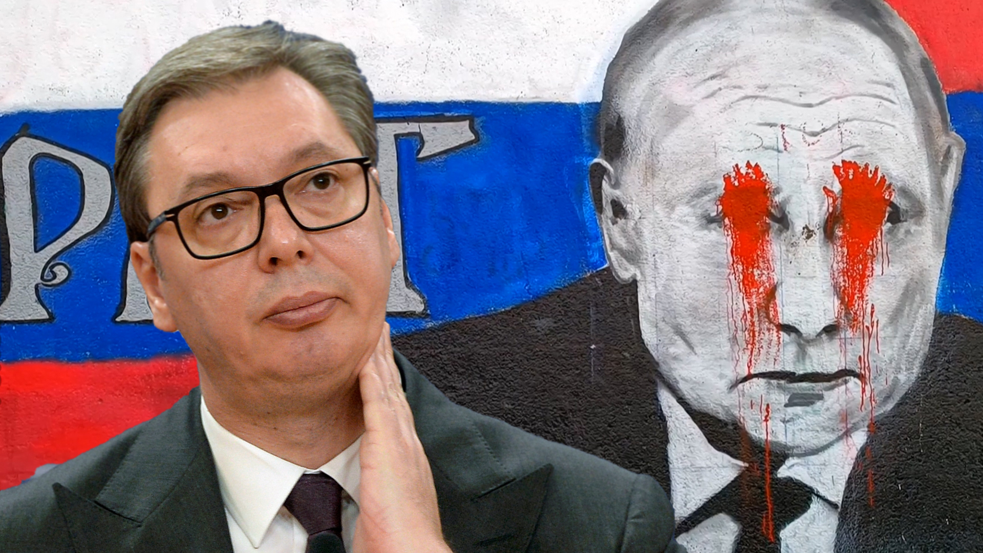 Krv u Putinovim očima na muralu u Beogradu