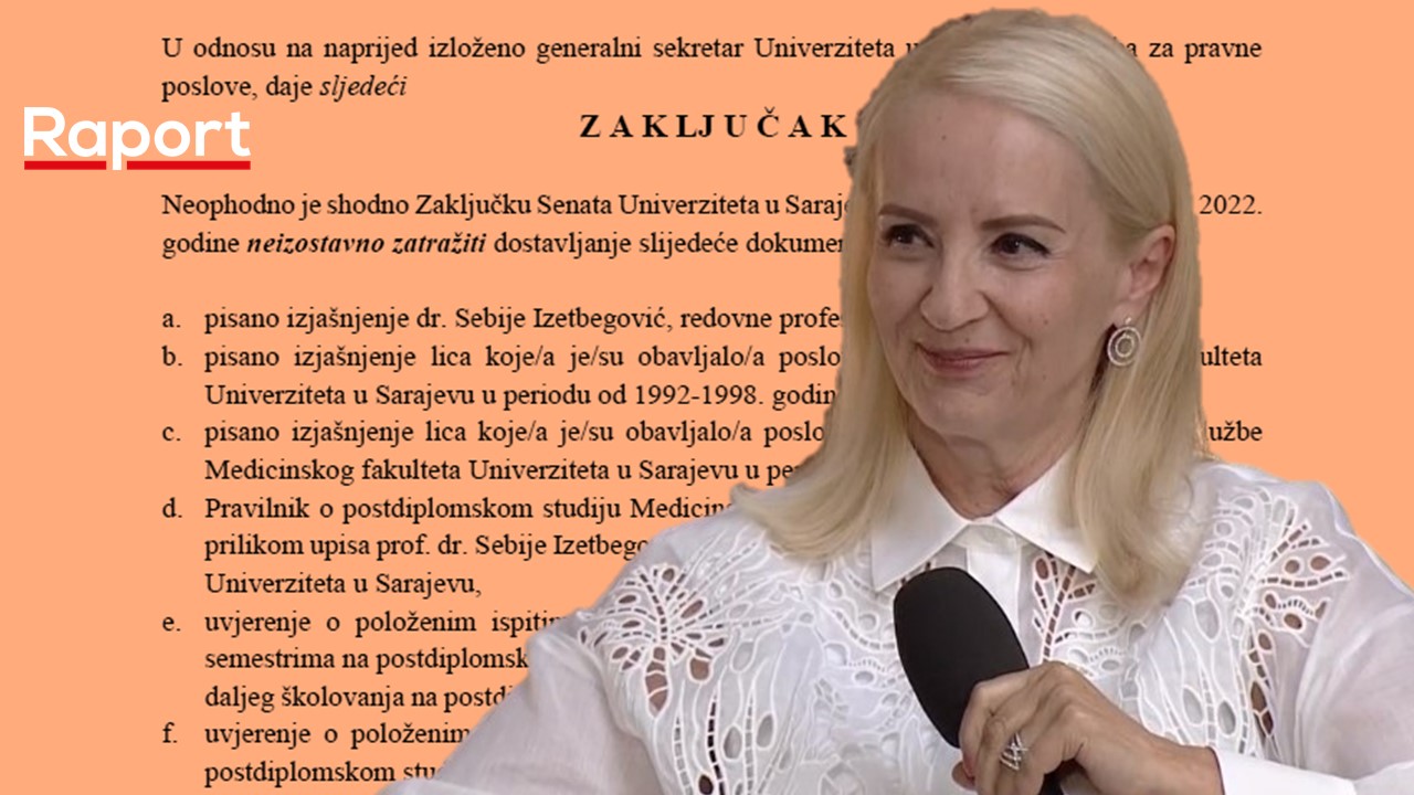 izvještaj o provjeri diplome Sebije Izetbegović drži mikrofon iza faksimil