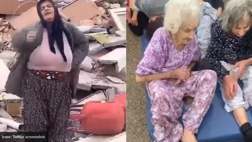 potresne scene žena plače starice sjede na zemlji