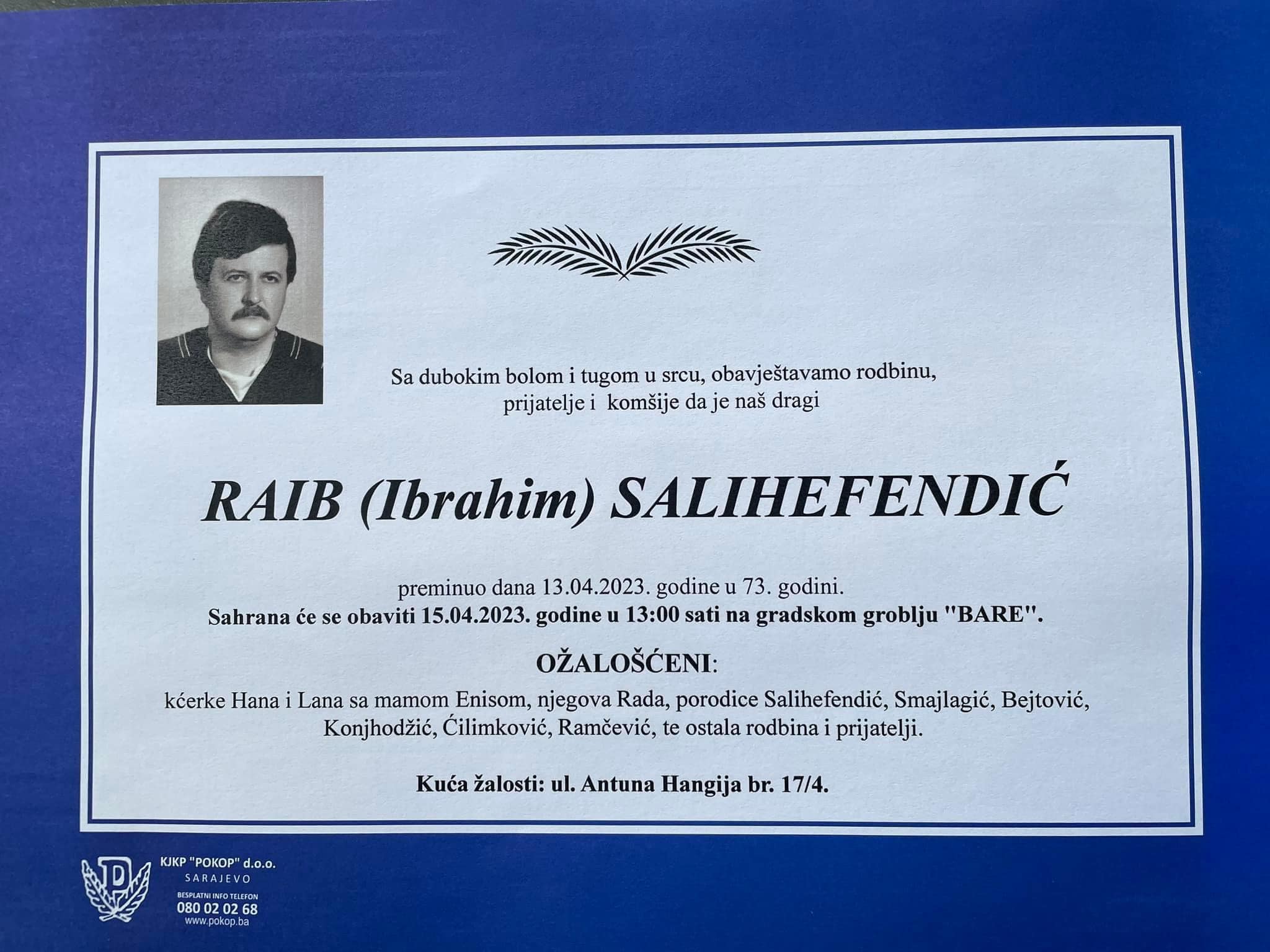 U Sarajevu je jučer, u 73. godini, preminuo prim. dr. Raib Salihefendić, ortoped, jedan od ratnih heroja u bijelom